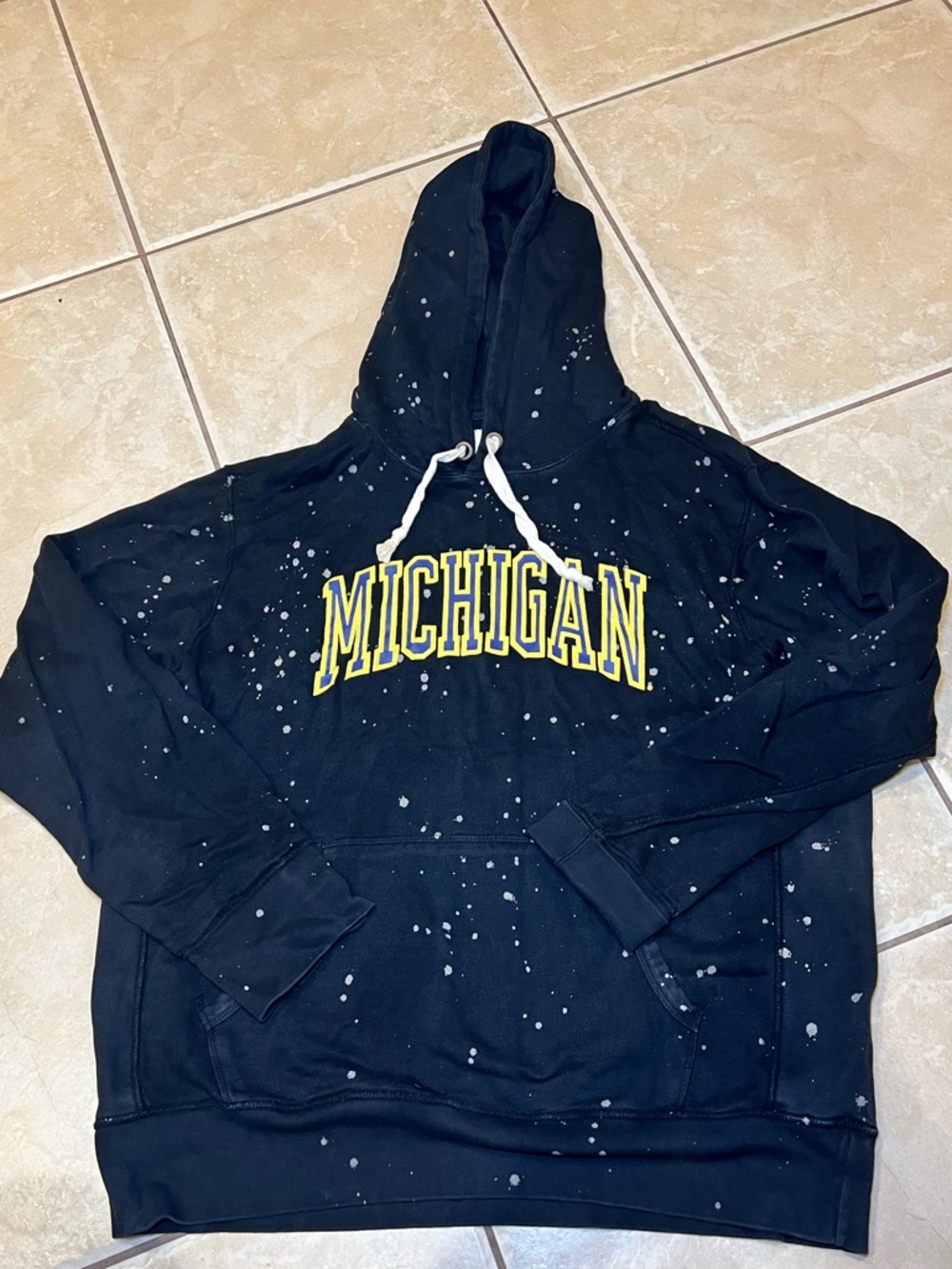 Michigan Black Splattered Pullover Hoodie with Yellow Lettering